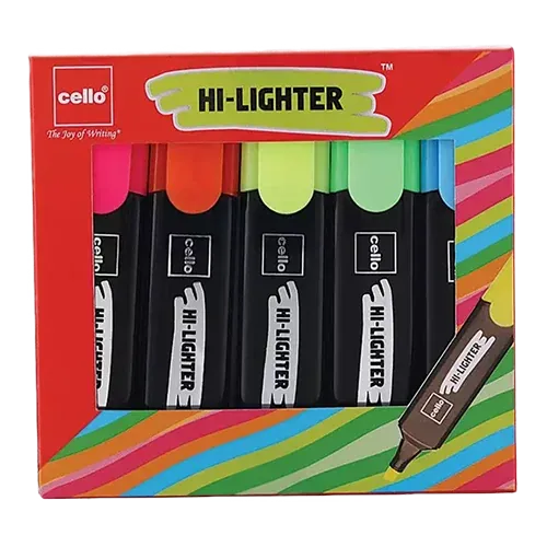 Cello Hi-Lighter with Chisel Points Kit of 5Pcs Multicolour