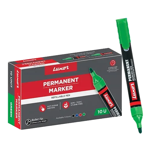 Luxor 1222 Refillable Permanent Bold Marker, Green (Pack of 10)