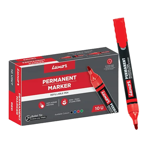 Luxor 1222 Refillable Permanent Bold Marker, Red (Pack of 10)