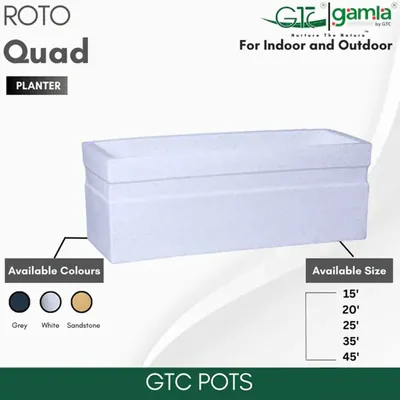 GTC 20 Inch Multi Color Roto Quad Planter Pot for Balcony and Home Decoration, Hotels and Resorts (Color-White)