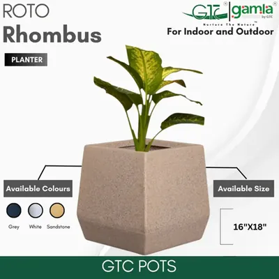 GTC 16 Inch Multi Color Roto Rhombus Planter Pot for Balcony, Home Decoration, Hotels and Resorts (Color-Sandstone)