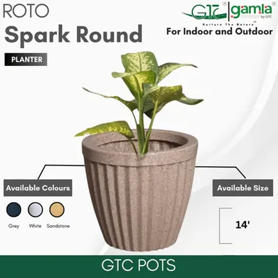 GTC 14 Inch Multi Color Roto Spark Round Planter Pot for Balcony, Home Decoration, Hotels and Resorts (Color-Sandstone)