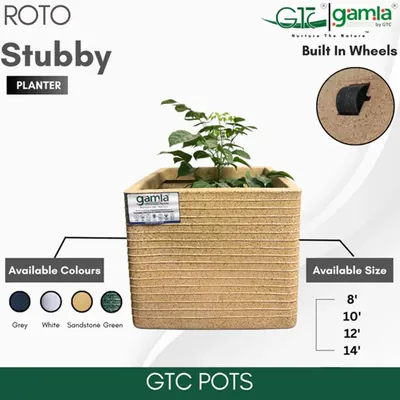 GTC 10 Inch Multi Color Roto Stubby Planter Pot with Wheels for Balcony, Home Decoration, Hotels and Resorts (Color-Sandstone)