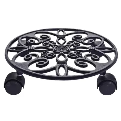 Ecofynd Spinx Round Metal Plant Stand for Indoor & Outdoor Pots-Caddy Rolling Wheels Plant Holder for Garden & Patio