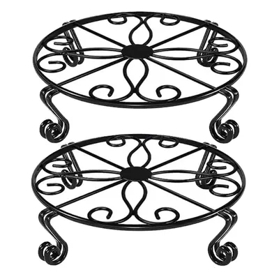 Heavy Duty Designer Round Black Metal Pots Stand, Iron Planter Holder, For Garden, Home & Balcony (Pack-Pack of 2)
