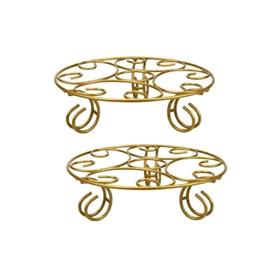 Heavy Duty Designer Round Golden Metal Pots Stand, Iron Planter Holder, For Garden, Home & Balcony (Pack-Pack of 2)