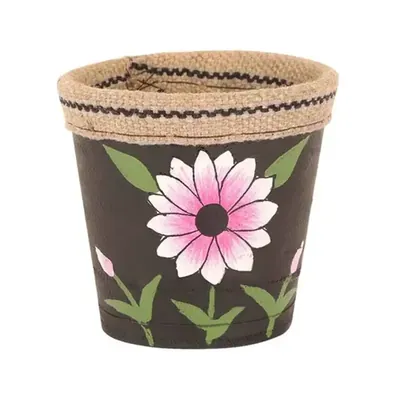 Unique Rubber Planter Pot with Print and Jute Work, Used for Home Decoration Purpose, Height 13.5 cm
