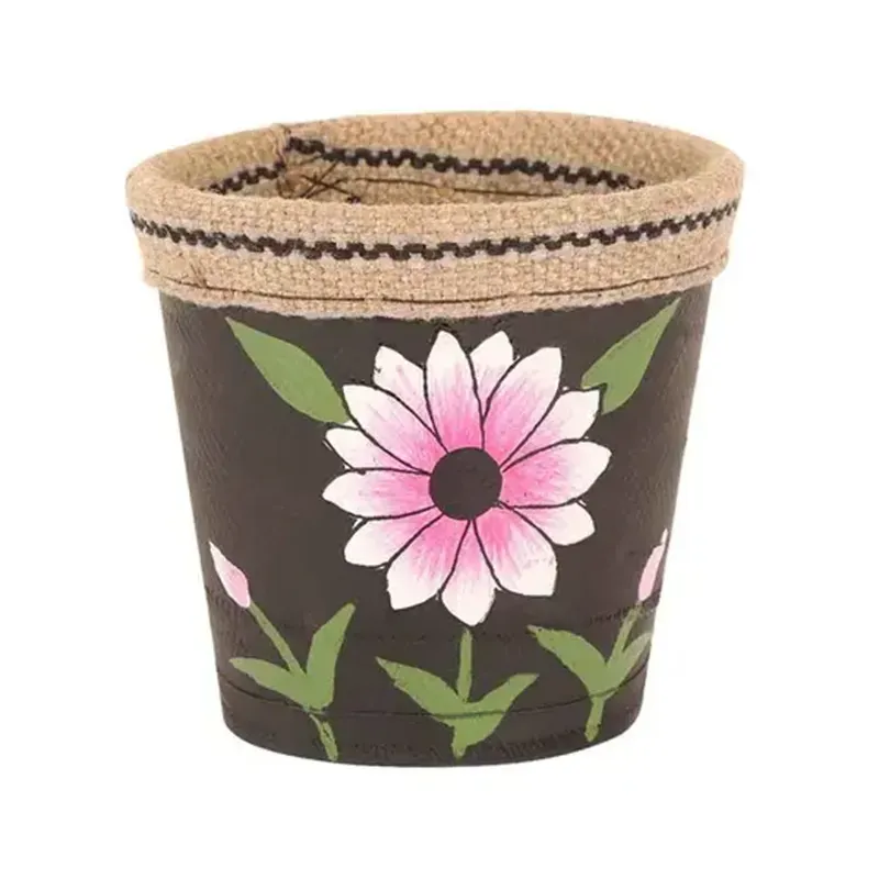 Unique Rubber Planter Pot with Print and Jute Work, Used for Home Decoration Purpose, Height 13.5 cm