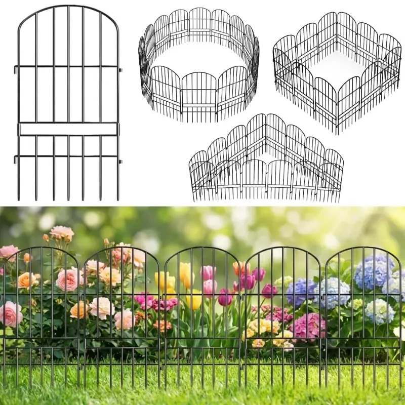 Ecofynd (Pack of 10) Decorative Garden Fence (70.11 x 32 cm) Heavy Duty Iron Outdoor Border Landscape Barrier