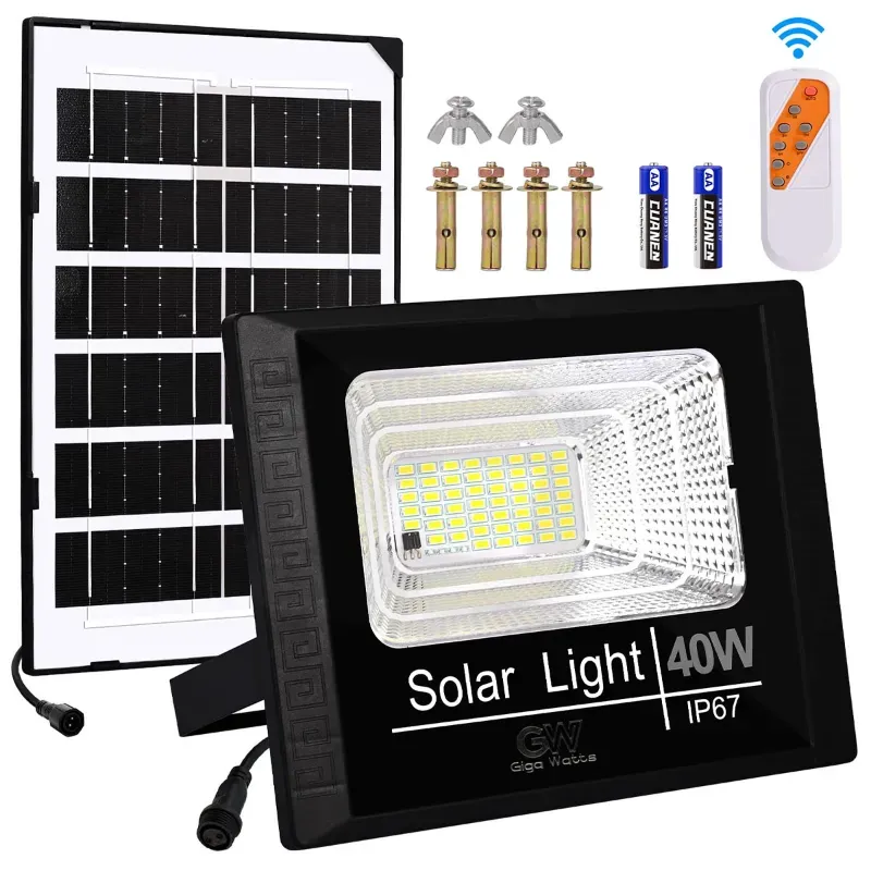 Giga Watts 40 W Solar Rechargeable Flood Light with 8 W Panel & Remote Cool White Lights for Garden, Lawn, Camping and Outdoor
