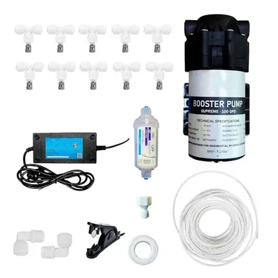10 Nozzle Fogger Kit with Pump, Pipe, UF filter and Pipe cutter For Cooling Dairy Farm & Other Use