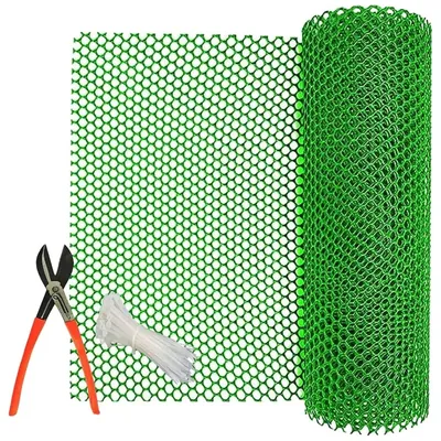 Singhal Tree Guard Net Garden Fencing Net Virgin Plastic Green Color with 1 Cutter and 50 PVC Tag (Size-4 x 10 ft)