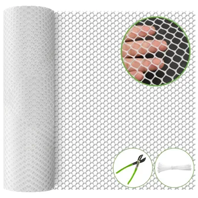Singhal Tree Guard Net Garden Fencing Net Virgin Plastic White Color with 1 Cutter and 50 PVC Tag (Size-4 x 10 ft)