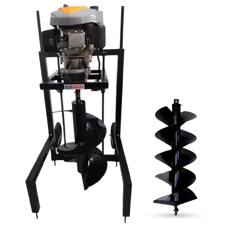 MECSTROKE Heavy Duty 4 Stroke 224 CC Commercial Trolley Earth Auger, Post Hole Digger With 12 & 16 Inch Auger
