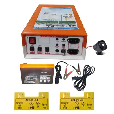 Zatka Plus Solar Fence Energizer up to 50 Acre with Battery, Connector, Cables and 2 Piece Warning Plates (1 Year Warranty on Machine)