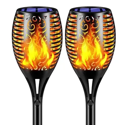 Giga Watts 96 LED Solar Lights Lantern Waterproof Flame Fire Decoration Lighting with 3 Mode Attachment Garden (Pack of 2)