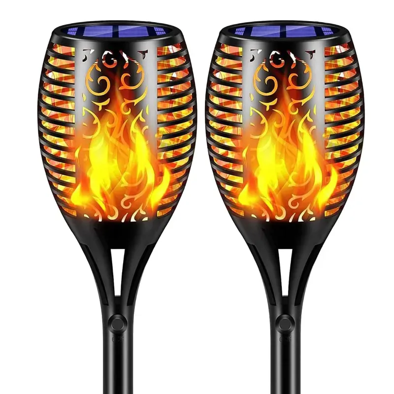 Giga Watts 96 LED Solar Lights Lantern Waterproof Flame Fire Decoration Lighting with 3 Mode Attachment Garden (Pack of 2)