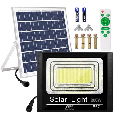 Giga Watts 200 W Solar Flood Light with 20 W Panel & Remote Control Rechargeable Cool White Lights for Outdoor Indoor