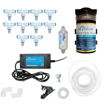 Sky Blue 10 Nozzle Fogger Kit with Pump, Pipe, UF filter and Pipe cutter for Cooling Dairy Farm, Garden and others use