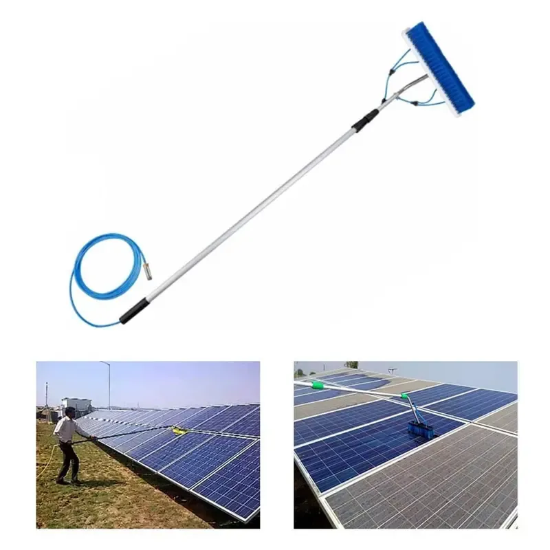 Solar Panel Cleaning Brush With 9 m Water-fed Pipe and Aluminium Telescopic Pole