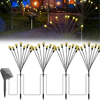 Giga Watts GW-503 5 in 1 Solar Lights 8 LED Firefly Lamp with 5.5 V Panel & Remote 1200mAh Battery for Outdoor (Warm White)
