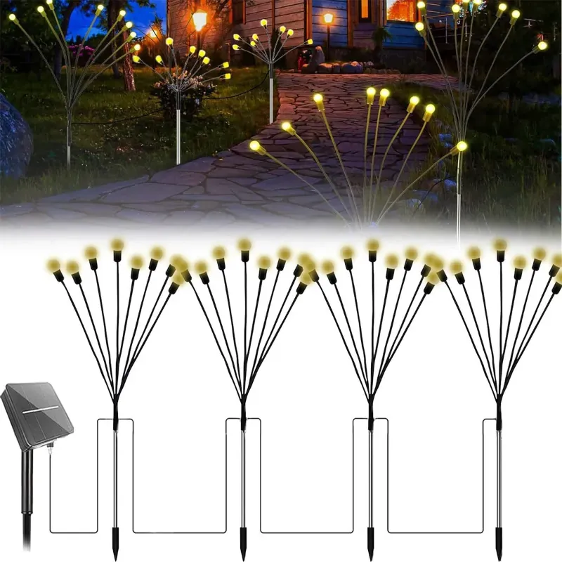 Giga Watts GW-503 5 in 1 Solar Lights 8 LED Firefly Lamp with 5.5 V Panel & Remote 1200mAh Battery for Outdoor (Warm White)