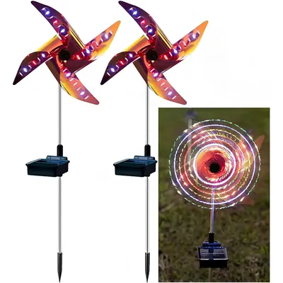 Giga Watts GW-510 32 LED Solar Wind Spinner Lights with 2 V Panel 8 Modes 600mAh Ni-MH Battery for Lawn, Outdoor (Pack of 2)