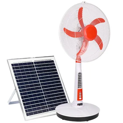 Giga Watts 20 W HYD-SF916A Solar Powered Pedestal Fan 16 Inch Portable and Quiet with High Power Air Delivery (White & Red)