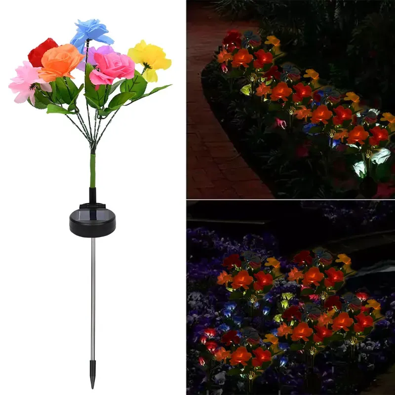 Giga Watts GW-914 Solar LED Rose Garden Light with 2 V Panel 600mAh Battery 7 Flower Lamp for Outdoor, Lawn & Pathway
