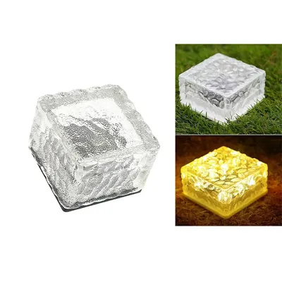 Giga Watts GW-509 Solar Glass Brick Light with 2 V Panel 300mAh Ni-MH Battery Ice Cube Lamp for Outdoor & Yard (Warm White)