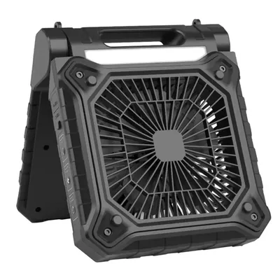 Giga Watts HGN1121 Portable LED Solar Fan with Panel 5000 mAh Rechargeable Battery for Outdoor, Camping & Garage (Black)