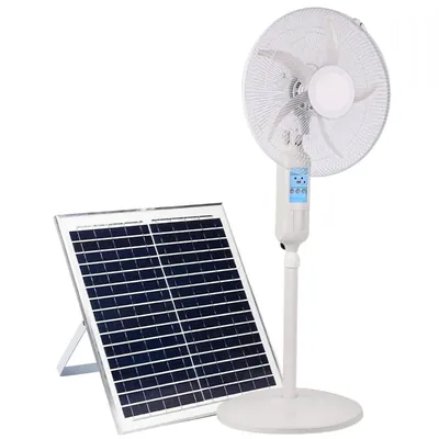 Giga Watts 20 W HYD-SF9956 Solar Pedestal Fan 16 Inch Portable with 8000mAh Battery High Power Air Delivery (White & Blue)