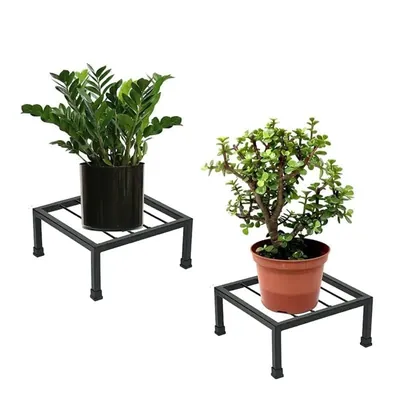 Elegant Square Metal Flower Pot Stand for Garden and Home Decor (Pack of 2)