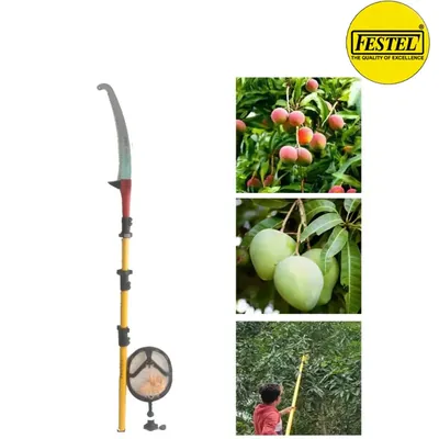 FESTEL Skytuch FRP Telescopic Pole 4-12 ft (Extendable up to 12 ft) with Pruning Saw and Fruit Picking Basket