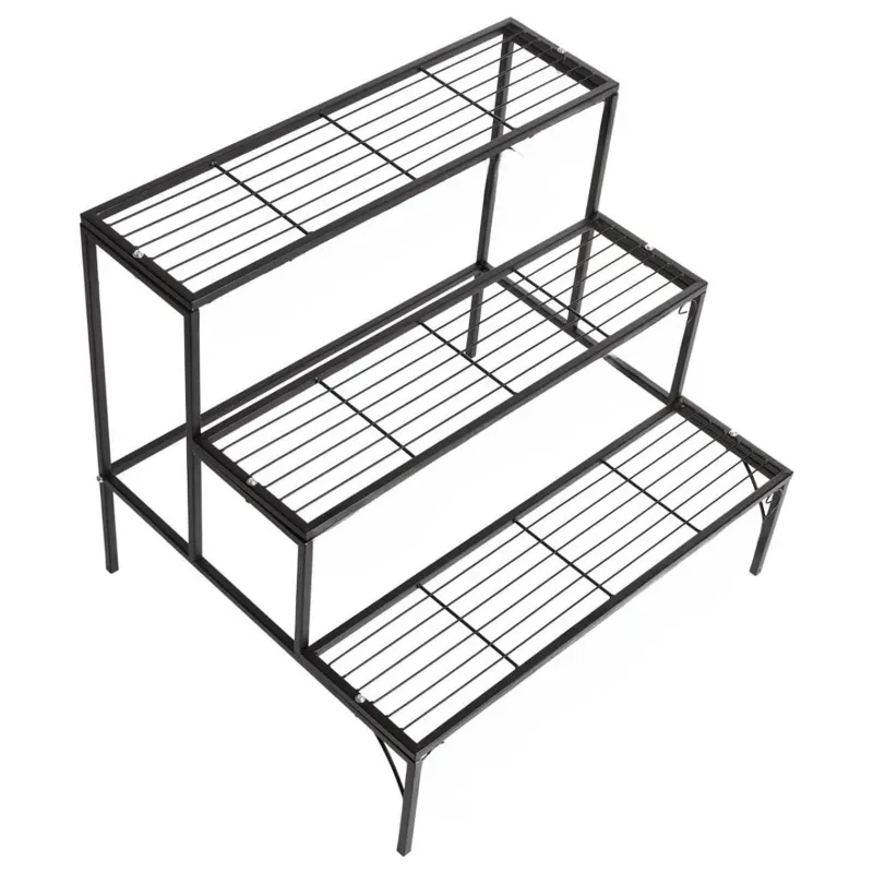 Ecofynd 3-Tier Trio Metal Plant Stand, Sleek Black Powder-Coated Iron Stand For Indoor & Outdoor Use