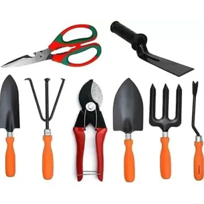 AGT Garden Tools Combo Kit of 5 Tools Trowel Set, Double-Cut Garden Cutter, a 2 Inch Khurpi and Gardening Scissor (8 Tools)