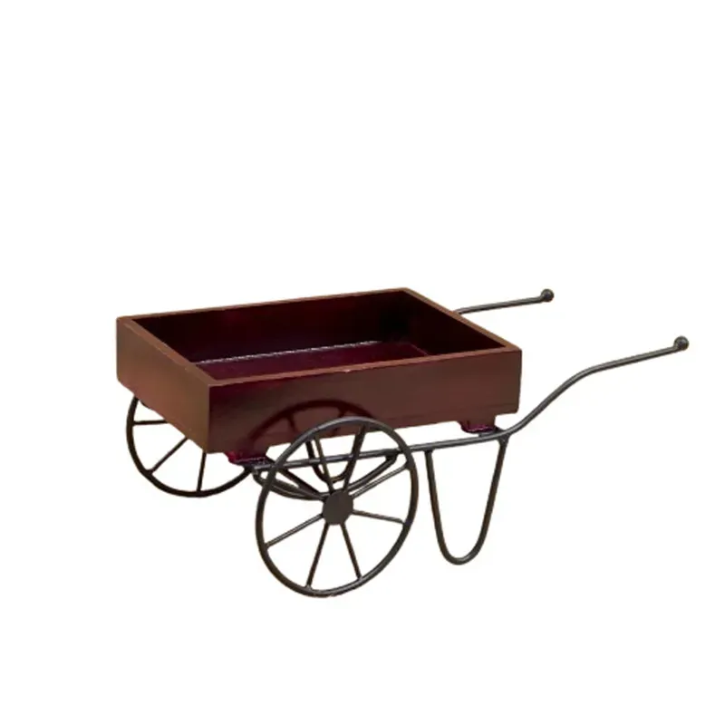 Fancy Iron Wood 2 Wheel Planter Pot Stand for Home Decoration Purpose