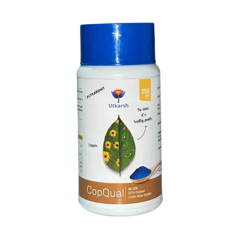Utkarsh CopQual (Copper, Cu 12% EDTA Chelated, 100 % Water Soluble Foliar Spray Fertilizer), 250 g