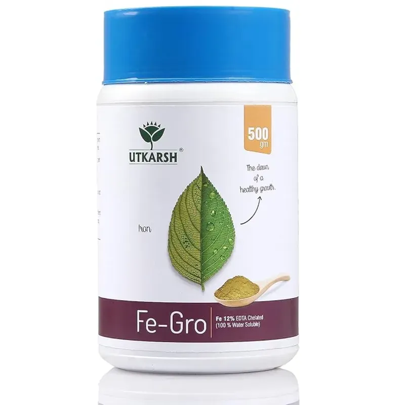 Utkarsh FeGro (Iron-Fe-12% EDTA Chelated, 100% Water Soluble Foliar Spray Fertilizer) for Chlorophyll Synthesis, 500 g