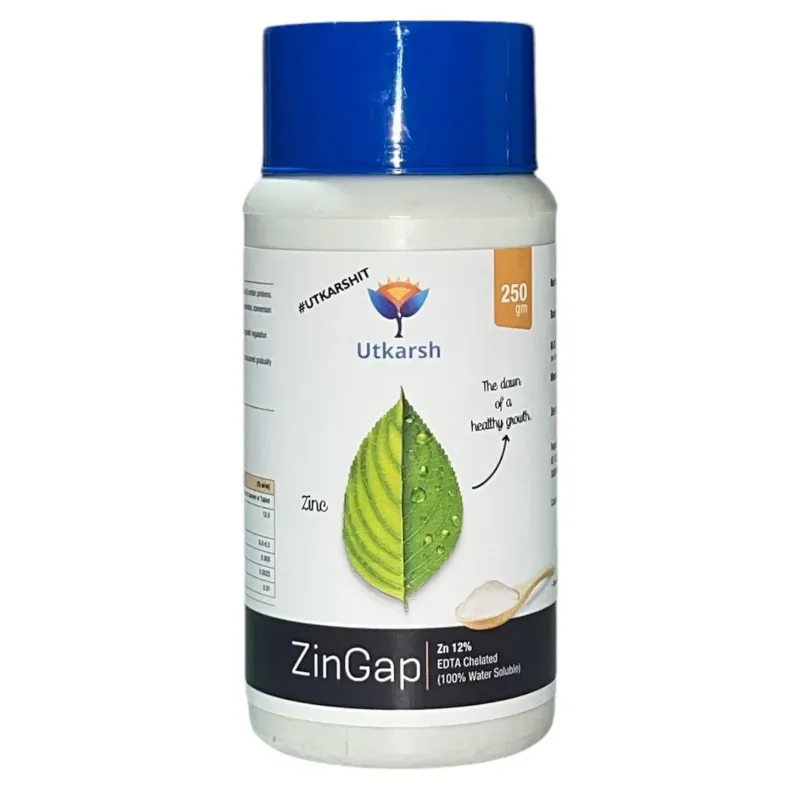 Utkarsh ZinGap (Zinc- Zn 12% EDTA Chelated, 100% Water Soluble Foliar Spray Fertilizers), Plant Growth Booster, 250 g