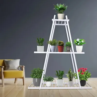 Heavy Duty 3-Tier Metal Pots Stand, Elegant & Decorative Floor-Mounted Plant Holder, Rust Free For Indoor & Outdoor (Color-White)