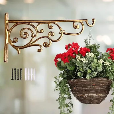 Ecofynd 13.5 Inch Pack of 1 Metal Wall Hook Hanging Decorative Straight Plant Hanger for Pot, Planter, Lantern (Gold)