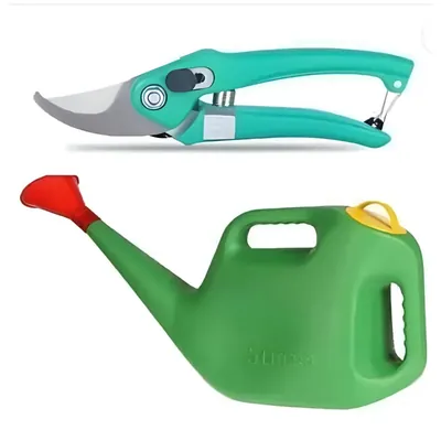 AGT Garden Tools Combo Kit of a 5 Litre Watering Can & a Pruning Shears, Used for Small-Scale Gardening Processes (2 Tools)