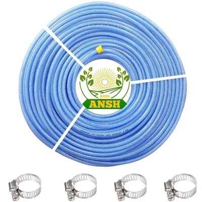 AGRIANSH 8 mm, 3 Layer Threaded Pvc Braided 100 m Hose Pipe With 4 Clamps for Garden, Car Wash
