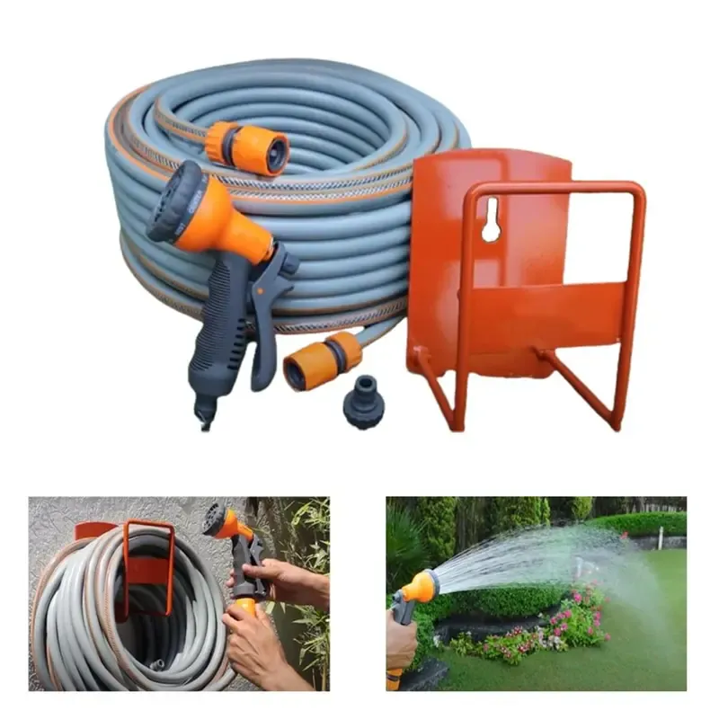 Garden Hose Pipe Set with 30 m 3-Layered Pipe, Spray Gun & Wall Stand for Garden & Lawns