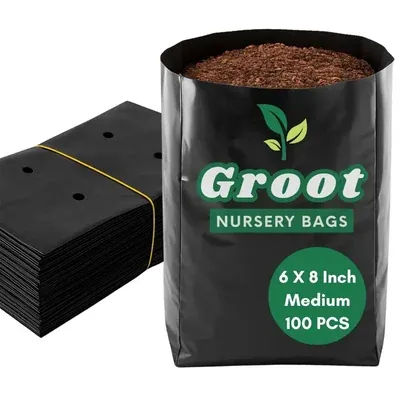 Groot 6 x 8 Inch Nursery Bags for Plants, Medium (Black) (Pack of 100)