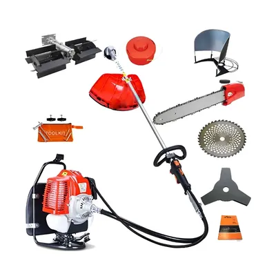 Greenleaf 2 HP BP-GX-35TA, 4 Stroke Petrol Engine Backpack Brush Cutter with Weeder/Tiller Chainsaw Paddy Guard and Blade Attachments (43 CC)