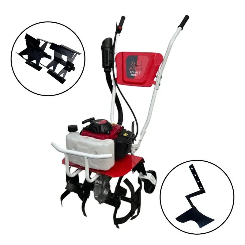 Double Wolf 4 Stroke 53.2 CC Mini Power Tiller With Free Iron Wheel and Ridger Attachment