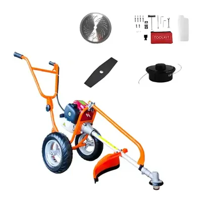 Jaiveer WH-35-JV 35 CC 4-Stroke Wheel Type Petrol Brush Cutter, Easy Push Grass Trimmer