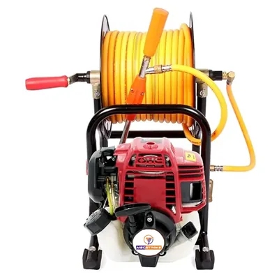 MECSTROKE Portable Power Sprayer with 4 Stroke 35 CC Petrol Engine With 50 m Hose Pipe and Hose Reel Stand